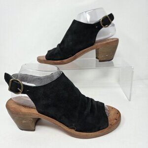 Fiorentini + Baker Women's 38 US 8 Black Suede Leather Peep Toe Block Heels Boho